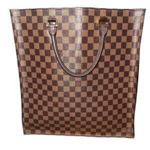 EUC Louis Vuitton Authentic Damier Ebene Sac Plat Tote Handbag COA Neutral Brown